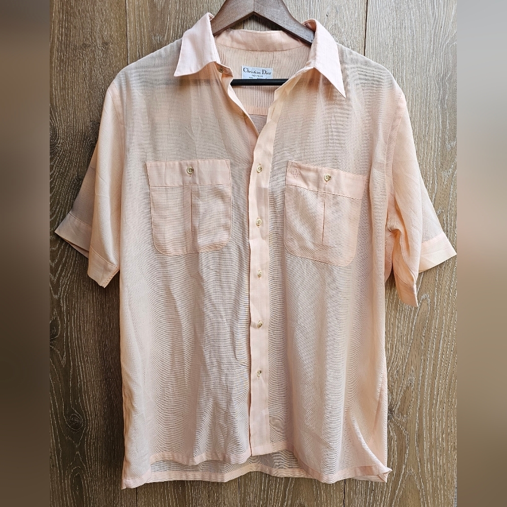 Dior VTG Men's Soft Peach Casual Sheer Flowy Light Weight Shirt